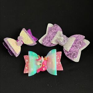 Set of 3 Colorful Unicorn and Glitter Hair Bow Set
